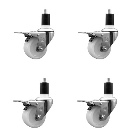 Service Caster 3'' SS Nylon Swivel 1-1/2'' Expanding Stem Caster Set Total Lock Brake, 4PK SCC-SSEXTTL20S314-NYS-112-4